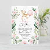 Rustic Pink Floral Wreath Deer Baby Shower Invitation (Standing Front)
