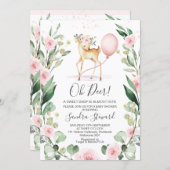 Rustic Pink Floral Wreath Deer Baby Shower Invitation (Front/Back)