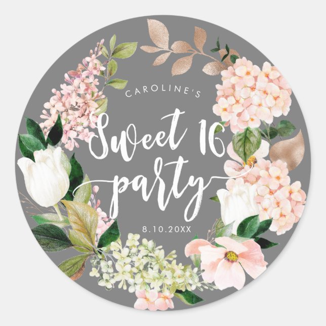 rustic pink floral wreath sweet 16 sticker (Front)