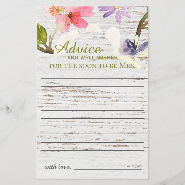 Rustic Pink Florals Bridal Shower Advice (Front)