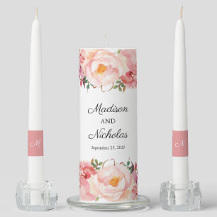 Rustic Pink Flower Wedding Unity Candle Set