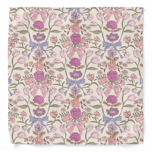 Rustic Pink Flowers and Ribbons Bandana (Front)