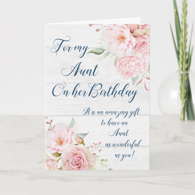 Rustic Pink Flowers Aunt Birthday Card (Front)