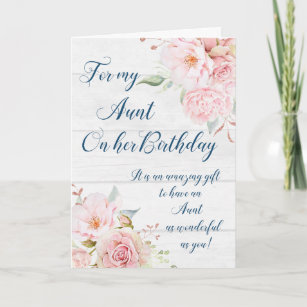 Rustic Pink Flowers Aunt Birthday Card