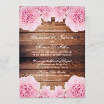 Rustic Pink Flowers Barn Wood Wedding Invites by WillowTreePrints at Zazzle