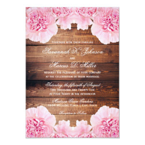Rustic Pink Flowers Barn Wood Wedding Invites