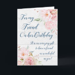 Rustic Pink Flowers Friend Birthday Card<br><div class="desc">Birthday card for friend with vintage pink watercolor flowers and thoughtful verse.</div>