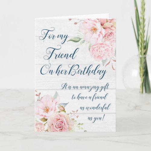 Rustic Pink Flowers Friend Birthday Card