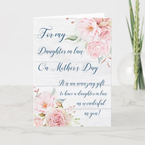 Rustic Pink Flowers Mothers Day Daughter in Law Card
