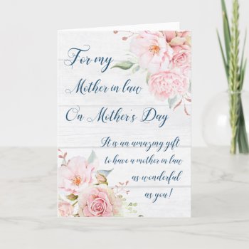 Rustic Pink Flowers Mother's Day Mother In Law Card by DreamingMindCards at Zazzle