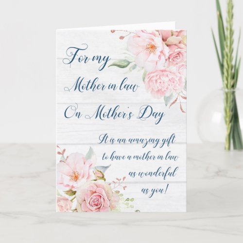 Rustic Pink Flowers Mothers Day Mother in Law Card