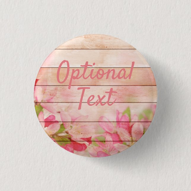 Rustic Pink Flowers on Wood Button (Front)