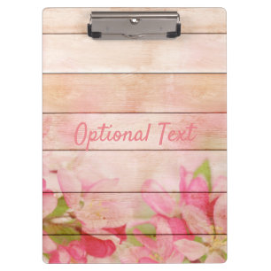 Rustic Pink Flowers on Wood Clipboard