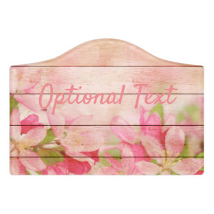 Rustic Pink Flowers on Wood Door Sign
