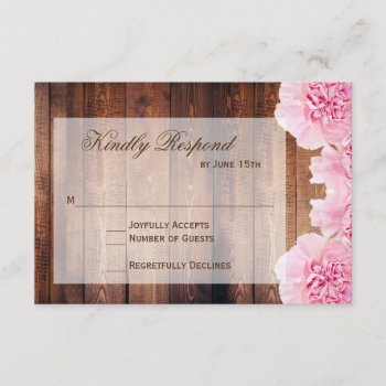 Rustic Pink Flowers Wood Wedding Rsvp Cards by WillowTreePrints at Zazzle