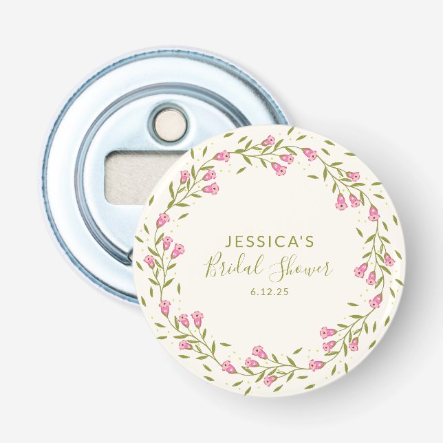 Rustic Pink Garden Flowers Custom Bridal Shower  Bottle Opener (Front)