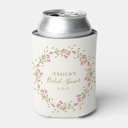 Rustic Pink Garden Flowers Custom Bridal Shower  Can Cooler