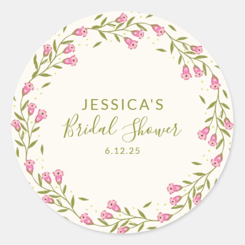 Rustic Pink Garden Flowers Custom Bridal Shower Classic Round Sticker