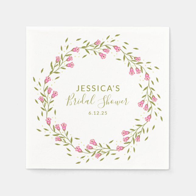 Rustic Pink Garden Flowers Custom Bridal Shower Napkins (Front)