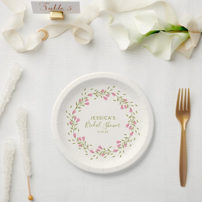Rustic Pink Garden Flowers Custom Bridal Shower  Paper Plates (Wedding)