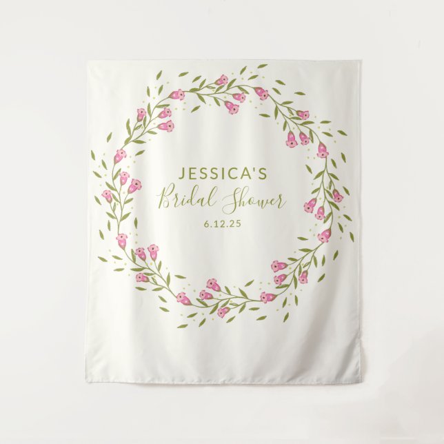 Rustic Pink Garden Flowers Custom Bridal Shower  Tapestry (Front)