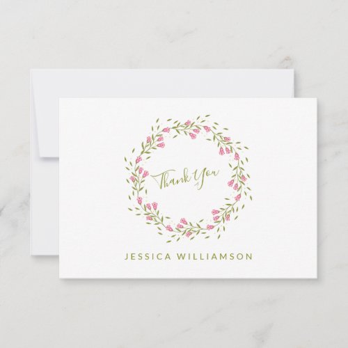 Rustic Pink Garden Flowers Custom Bridal Shower  Thank You Card