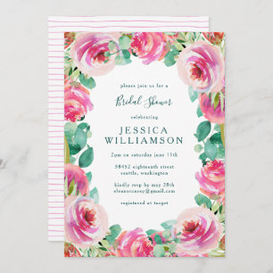 Rustic Pink Garden Roses Floral Bridal Shower Invitation