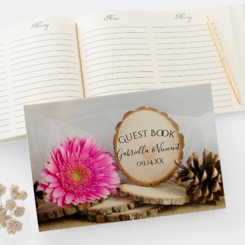 Rustic Pink Gerber Daisy Woodland Wedding Guest Book