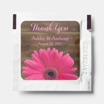 Rustic Pink Gerbera Daisy Flower Wedding Favor Hand Sanitizer Packet by wasootch at Zazzle