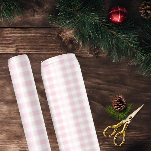 Rustic Pink Gingham Buffalo Plaid Wrapping Paper