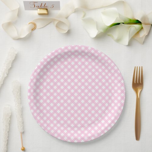 Rustic Pink Gingham Pattern Paper Plates