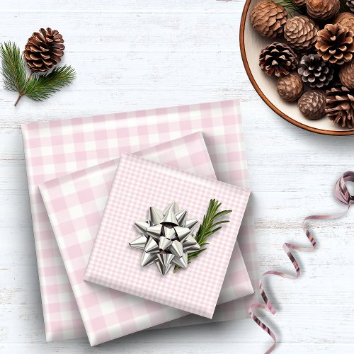 Rustic Pink Gingham Plaid Wrapping Paper Sheets