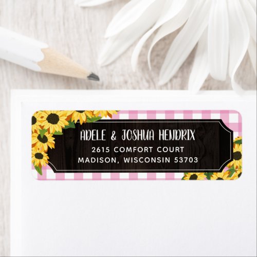 Rustic Pink Gingham  Sunflowers BBQ Baby Shower Label