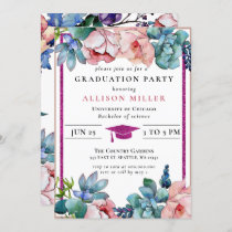 Rustic Pink Glitter Floral Botanical Graduation Invitation