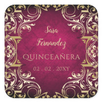 Rustic Pink Gold Elegant Quinceanera    Square Sticker