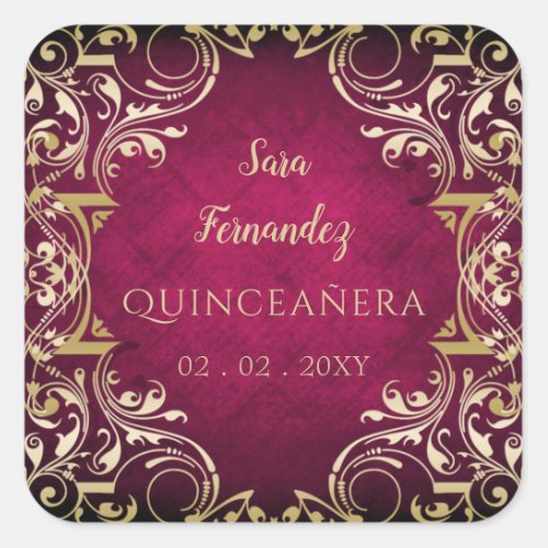 Rustic Pink Gold Elegant Quinceanera    Square Sticker