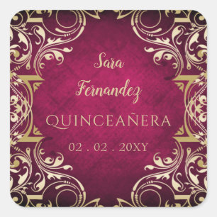 Rustic Pink Gold Elegant Quinceanera    Square Sticker