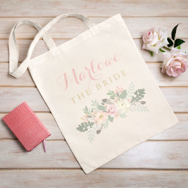 Rustic Pink Gold Floral Botanical Bride Tote Bag (Creator Uploaded)