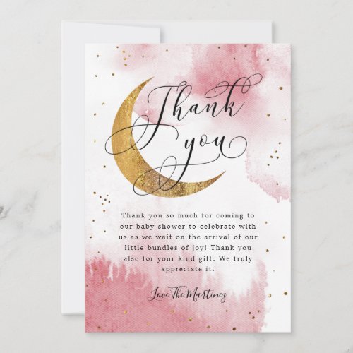 Rustic Pink Gold Moon Stars Baby Shower Thank You Card