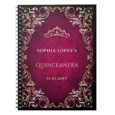 Rustic Pink Gold Princess Tiara Quinceanera   Notebook