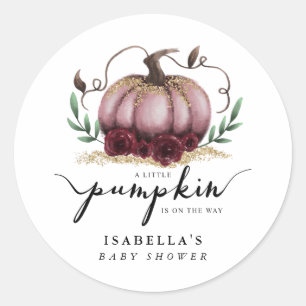 Rustic Pink Gold Pumpkin Baby Shower Favor Classic Round Sticker