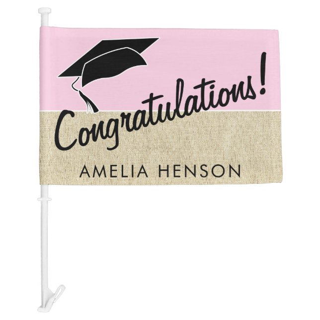 Rustic Pink Graduate Congratulations Graduation Car Flag (Front)