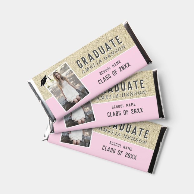 Rustic Pink Graduation Cap Graduate Photo Hershey Bar Favors (Front)