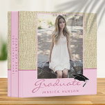 Rustic Pink Graduation Keepsake Photo Album 3 Ring Binder<br><div class="desc">Rustic Pink Graduation Keepsake Photo Album 3 ring binder. Rustic beige background and pink stripe with trendy pink script Graduate. Modern pink keepsake scrapbook memory album for her. Add your favorite photo into the template and personalize the custom text with your grad’s name, class year and name of the school....</div>