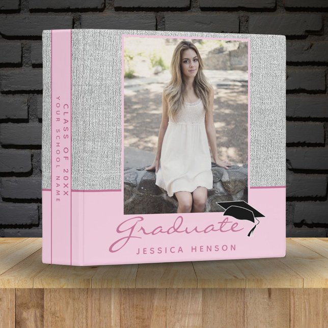 Rustic Pink Graduation Keepsake Photo Album 3 Ring Binder (Creator Uploaded)
