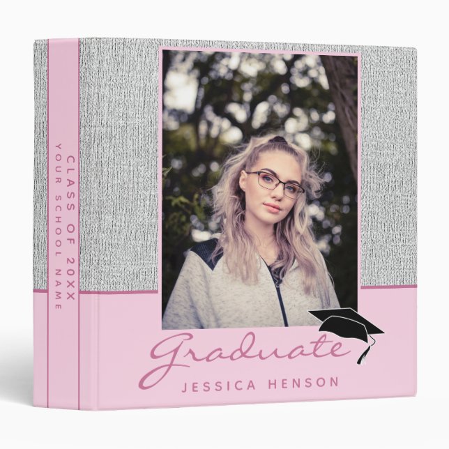 Rustic Pink Graduation Keepsake Photo Album  3 Ring Binder (Front/Spine)