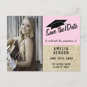 Rustic Pink Graduation Save the Date Photo Announcement Postcard