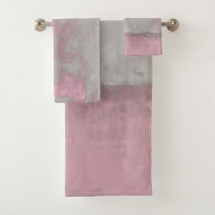 Rustic Pink Gray Mallow Abstract Art Nr42 Bath Towel Set