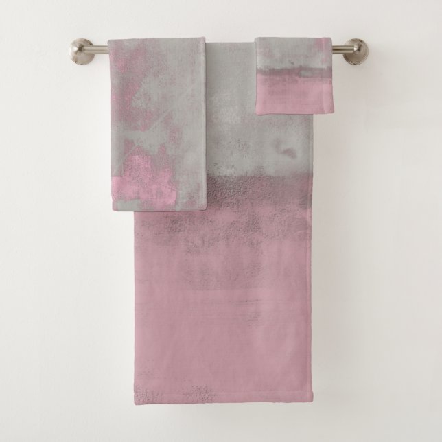 Rustic Pink Gray Mallow Abstract Art Nr42 Bath Towel Set (Insitu)