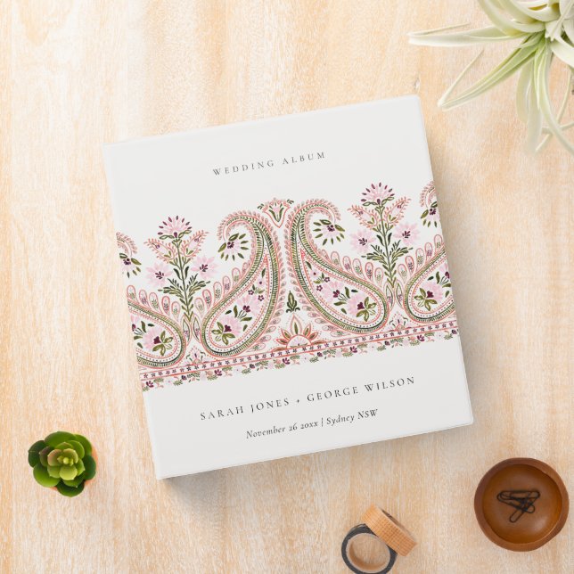 Rustic Pink Green Floral Paisley Motif Wedding 3 Ring Binder (In Situ)